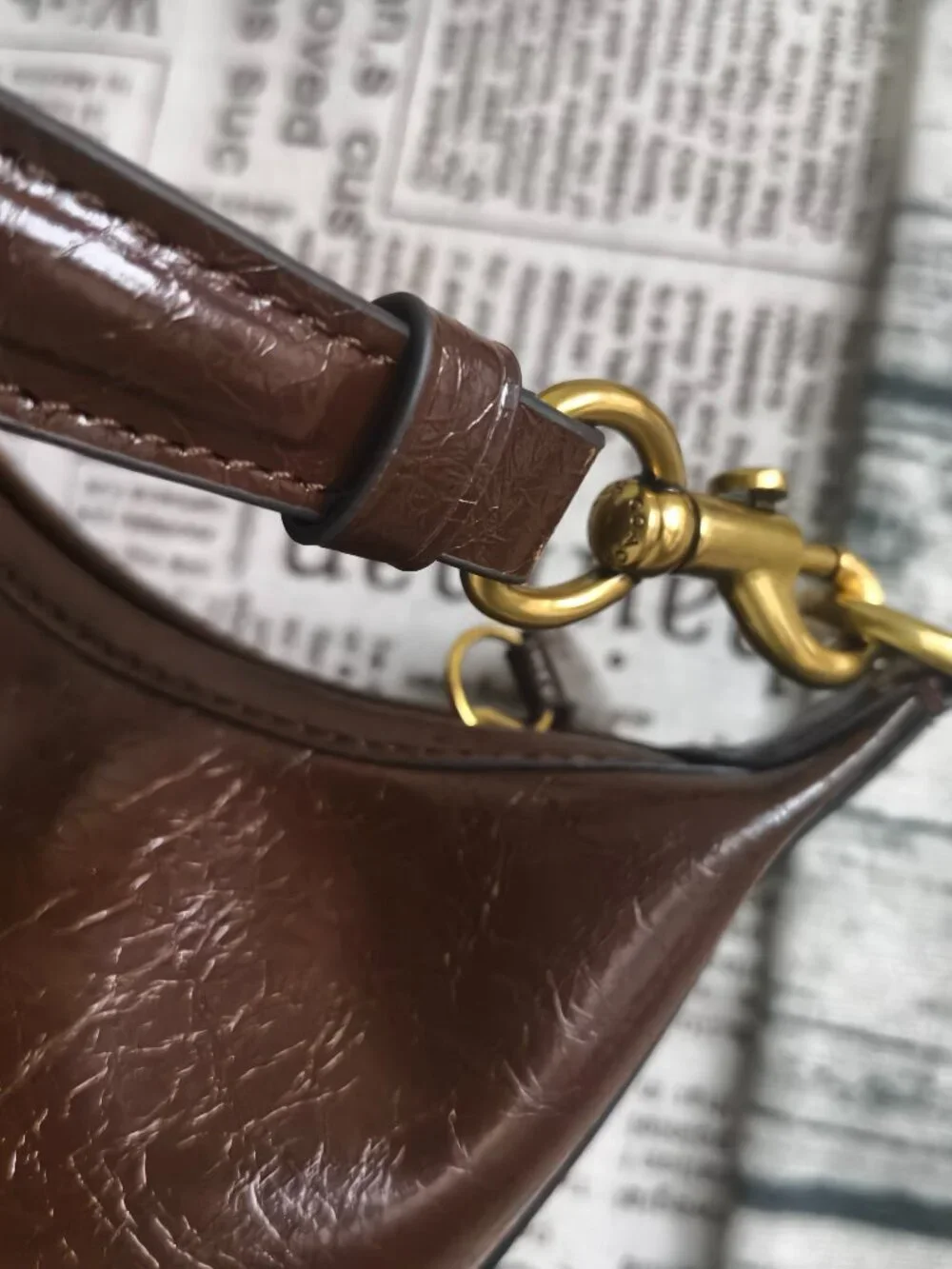 Coach chocolate brown wax leather hobo armpit bag